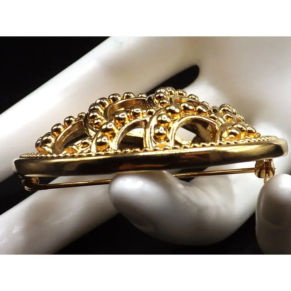 Vintage Monet Shell Pattern Brooch, Gold Plated, 2 Inches